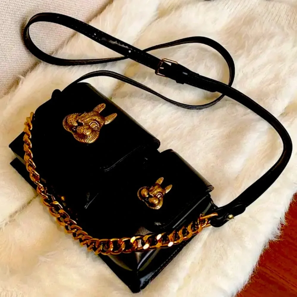 🆕 Vintage Retro Rabbit Head Crossbody Bag with Multi Pockets, Trendy Chain - Picture 7 of 11